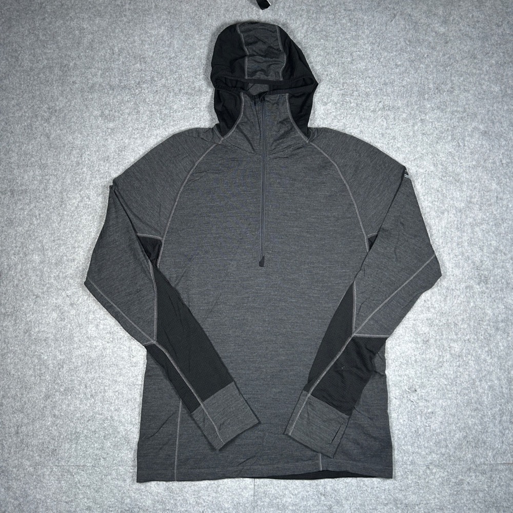 Icebreaker 1/2 zip Hoodie Mens Large Merino Gray Bodyfit Zone Base Layer Outdoor